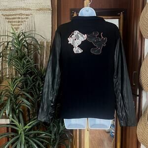Disney Mickey Minnie Kissing Jacket L Bradford Exchange Lace Faux Leather Black
